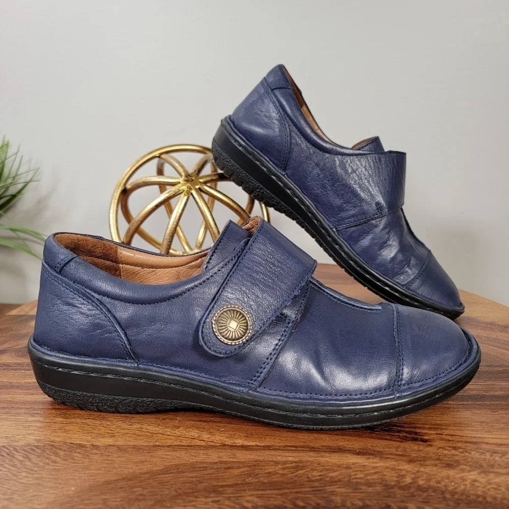 Spring Step Kaminia Blue Leather Shoes Loafers Flats Monk Strap Size 38